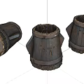Three Old Wooden Barrels With Rustic Wood Grain And Iron Hoops Arranged On White Background