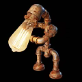 Rustic Pipe Robot Shaped Table Lamp With Illuminated Bulb And Mechanical Design 3d model