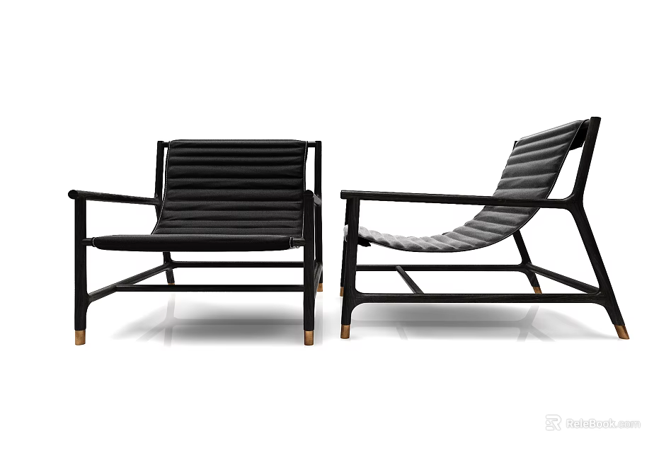 Modern Leisure Chairs With Black Frame And Striped Upholstered Seats For Home Decor 3d model 