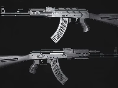 Two Modern Tactical Rifles Featuring Engraved Patterns Detachable Magazines And Wooden Stocks 3d model