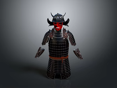 Home Decorative Samurai Armor With Black Red Face Mask Full Body Design For Living Room 3d model