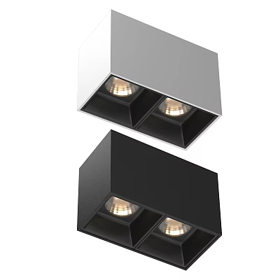 Stylish Square Black White Recessed Downlights Spotlights With Double Warm Light Heads 3d model