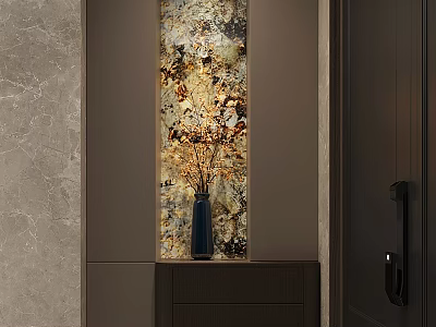Modern Entryway Hallway Design With Decorative Wall Art Vase And Warm Ambient Lighting 3d model