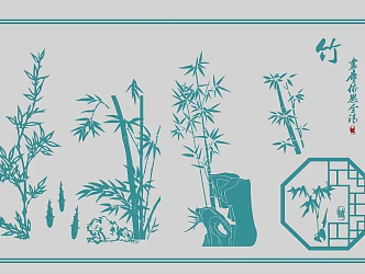 Chinese style wall decoration traditional bamboo ink bamboo leaf silhouette meticulous painting plant pattern 3d model