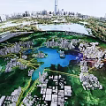 Sand Table for Urban Planning with Building Models Lake and Green Areas