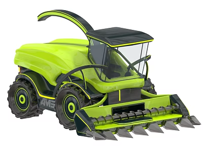 Lime Green Self Propelled Agricultural Forage Harvester With Black Cab Large Wheels And Cutting Blades 3d model