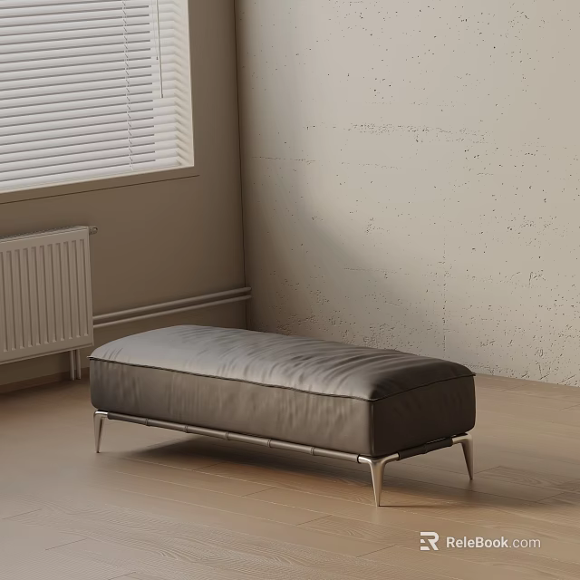 Gray Upholstered Sofa Bench With Metal Legs In Modern Interior Light Wooden Floor Textured Wall 3d model 