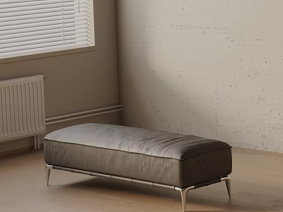 Gray Upholstered Sofa Bench With Metal Legs In Modern Interior Light Wooden Floor Textured Wall 3d model