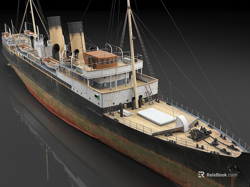 Vintage Steamship With Classic Deck And Chimneys 3d model 