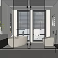 Modern Bathroom Interior Design With Glass Shower Bathtub Double Sink Vanity And Windows