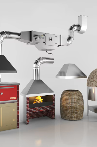 Various Kitchen Appliances Including Range Hoods Ovens Brick Built And Patterned Designs 3d model
