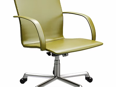 Modern Single Chair With Green Leather Upholstery And Metal Base Wheels 3d model