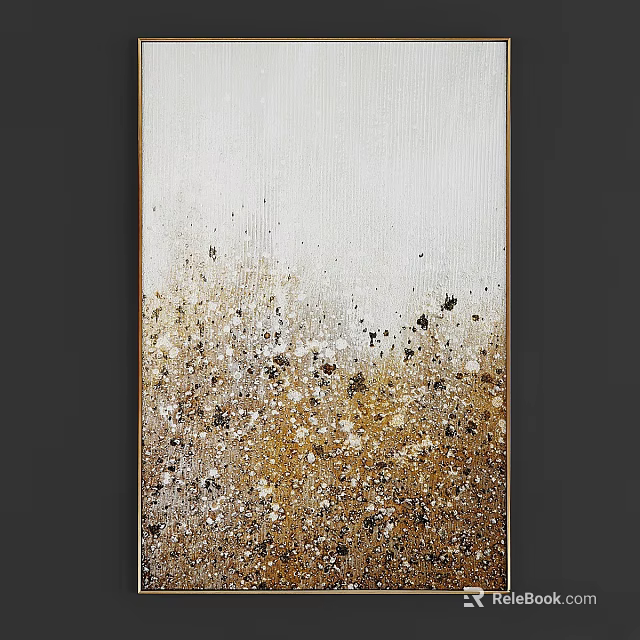 Elegant Golden Frame With Abstract Painting White Background And Gold Black Splatters 3d model 