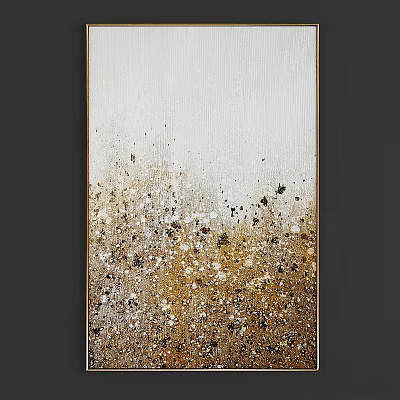 Elegant Golden Frame With Abstract Painting White Background And Gold Black Splatters 3d model