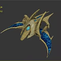 Futuristic Cosmic Spaceship with Golden Body and Blue Wing Structure in Aerospace Design