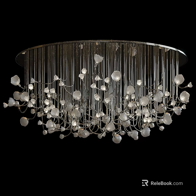 Elegant Modern Chandelier With Silver Metal Rods And White Petal Decorations For Interior Spaces 3d model 