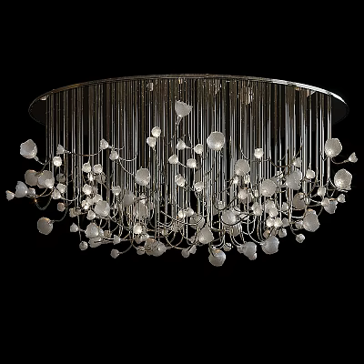 Elegant Modern Chandelier With Silver Metal Rods And White Petal Decorations For Interior Spaces 3d model