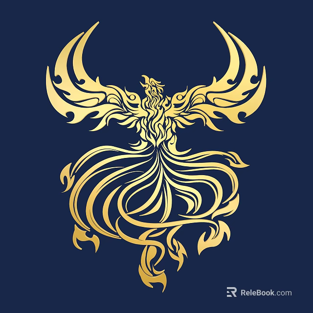 Exquisite Intricate Golden Phoenix Carving Art On Deep Blue Background 3d model 