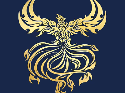 Exquisite Intricate Golden Phoenix Carving Art On Deep Blue Background 3d model