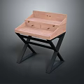 Modern Dressing Table With Wooden Top Two Drawers And X Shaped Black Metal Legs