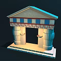 Traditional Architectural Portal With Blue Roof Columns Base And Geometric Patterns