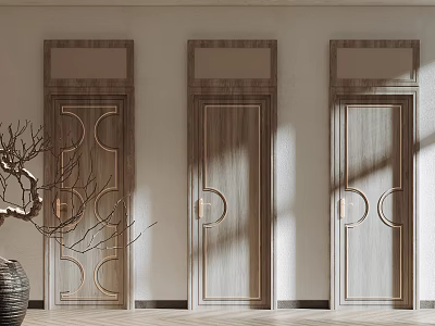 Elegant Wooden Flush Doors With Decorative Patterns In Modern Interior Design 3d model