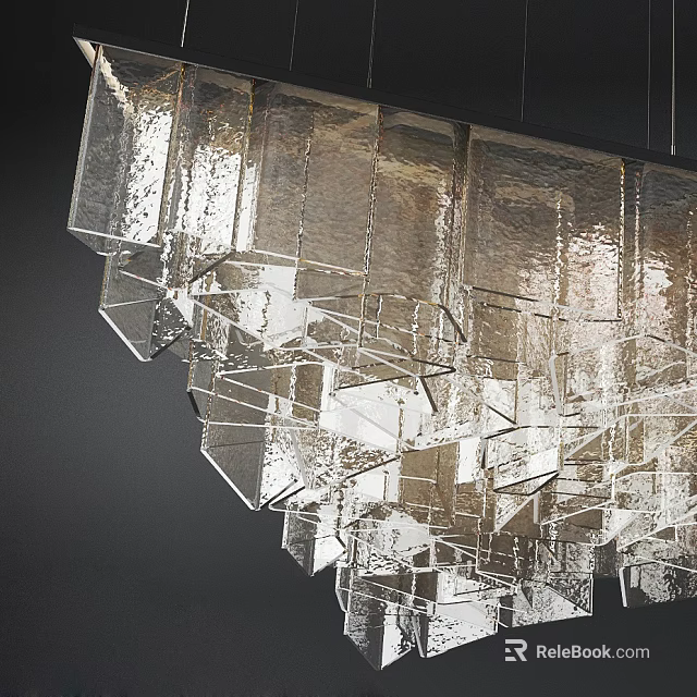 Modern Crystal Chandelier With Layered Transparent Glass Geometric Shapes And Light Refraction 3d model 