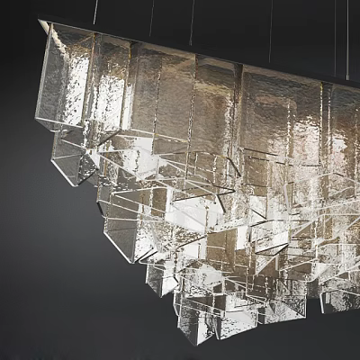 Modern Crystal Chandelier With Layered Transparent Glass Geometric Shapes And Light Refraction 3d model