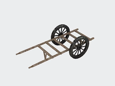 Wooden Cart with Black Wheels and Sturdy Frame for Transport 3d model