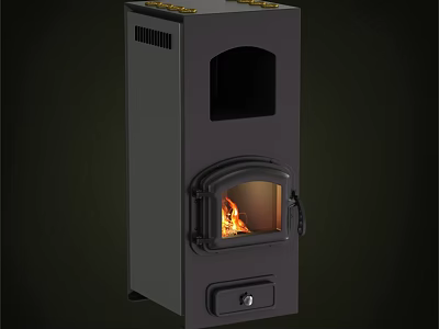 Black Modern Standalone Fireplace With Glass Door And Burning Fire for Interior Decor 3d model