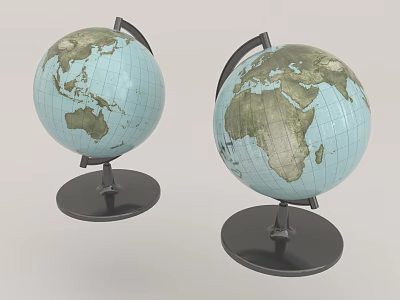 Detailed Blue Green Globe With Black Base Stand For Desktop Decoration 3d model
