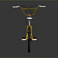 Yellow BMX Bicycle On Grey Background With Black Handlebars Seat And Red Pedals
