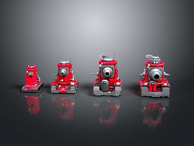 Red Military Vehicle Toy Models With Four Different Sizes And Detailed Design 3d model