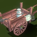 Rustic Wooden Cart With Bucket And Lantern On Green Background Scene