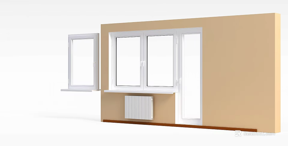 Modern Storage Lockers On Beige Wall With Windows Door And Radiator 3d model 