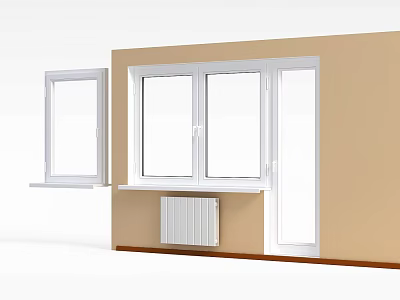 Modern Storage Lockers On Beige Wall With Windows Door And Radiator 3d model