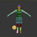 Woman in Basketball Uniform Standing with Arms Outstretched Next to Basketball