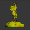 Mario Character Climbing Green Plant Stem With Red Hat Blue Overalls And Cloud Base