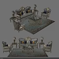 Elegant Sofa And Coffee Table Set With Armchairs Side Tables Lamps And Decorative Pillows