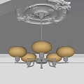 Elegant Modern Chandelier With Cream Colored Shades And Metal Frame On Decorative Ceiling