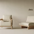 Two Minimalist Wooden Frame Chairs With Beige Cushions And Light Background
