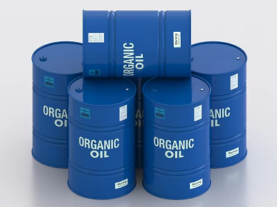 Industrial Equipment Featuring Five Stacked Blue Organic Oil Drums 3d model