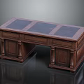 Traditional Dark Brown Wooden Desk With Carved Legs And Storage Drawers