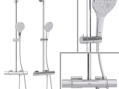 Modern Chrome Shower Faucet With Handheld Overhead Showerheads And Control Handle 3d model