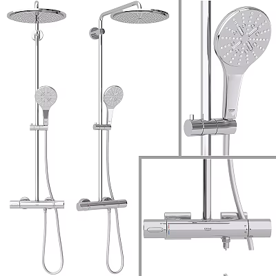 Modern Chrome Shower Faucet With Handheld Overhead Showerheads And Control Handle 3d model