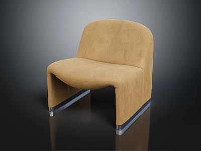 Tan Velvet Accent Chair With Modern Curved Backrest And Sleek Metal Legs 3d model