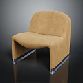 Tan Velvet Accent Chair With Modern Curved Backrest And Sleek Metal Legs
