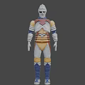 Futuristic Sci Fi Robot Character With Silver Head Red Armor And Blue Arm Bands