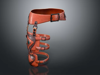 Functional Brown Leather Leg Guard With Multiple Straps And Buckles Design 3d model