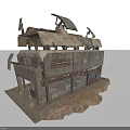 Abandoned Worn Wooden Mechanical Structure With Multi Layered Design And Metal Components